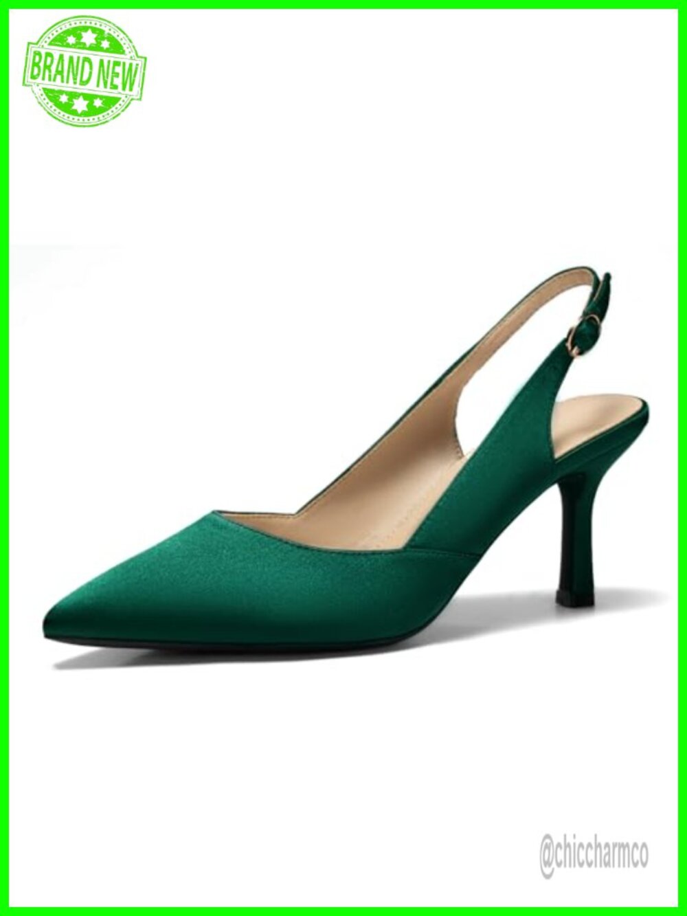 Satin Kitten Heels Closed Pointed Toe Slingback Pumps Dress Shoes
